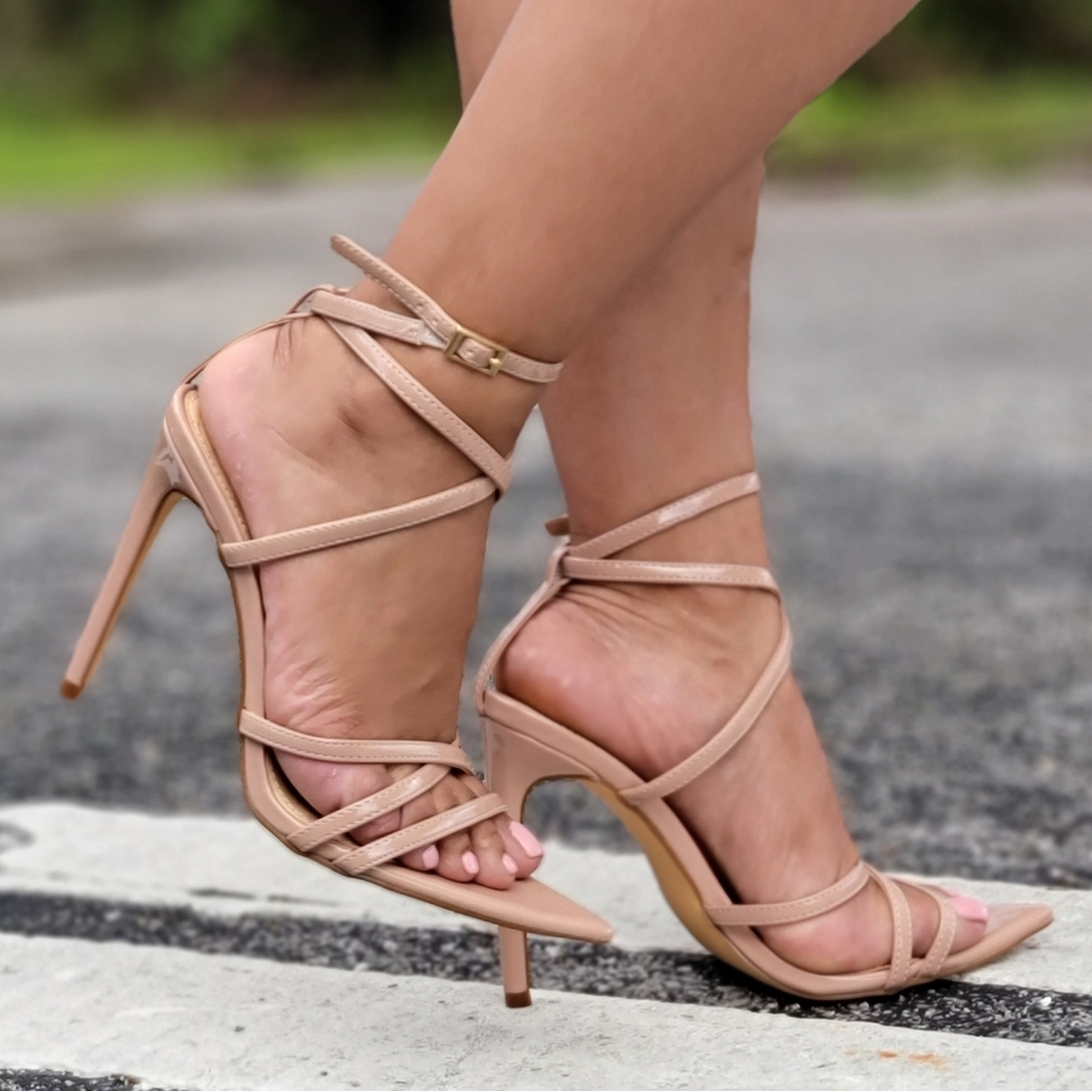 Nude Strappy Pointed High Heels